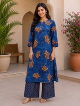 Neelisha Royal Blue Leaf Printed Kurta Palazzo Set with Printed Dupatta