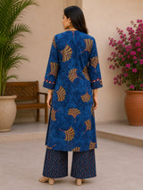 Neelisha Royal Blue Leaf Printed Kurta Palazzo Set with Printed Dupatta