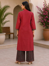 Zariya Maroon Geometric Print Kurta Palazzo Set with Dupatta