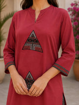Zariya Maroon Geometric Print Kurta Palazzo Set with Dupatta