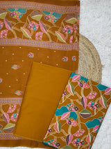 Kanika Mustard Leaf Printed Cotton Suit Set With Cotton Dupatta