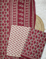Kashvi Red Paisley Printed Cotton Suit Set With Cotton Dupatta