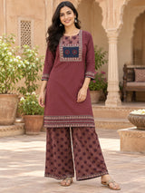 Zarisha Maroon Heritage Printed Kurta Palazzo Set with Dupatta