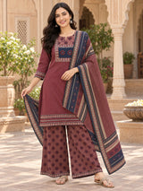 Zarisha Maroon Heritage Printed Kurta Palazzo Set with Dupatta