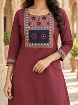 Zarisha Maroon Heritage Printed Kurta Palazzo Set with Dupatta