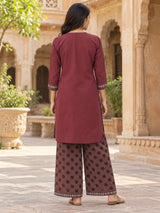 Zarisha Maroon Heritage Printed Kurta Palazzo Set with Dupatta