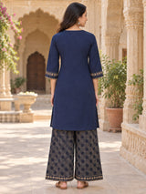 Zareen Navy Blue Heritage Printed Kurta Palazzo Set with Dupatta