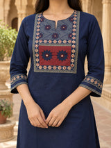 Zareen Navy Blue Heritage Printed Kurta Palazzo Set with Dupatta