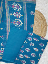 Zoya Teal Heritage Printed Cotton Suit Set With Cotton Dupatta