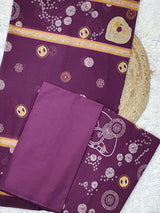 Aarvika Plum Dotted Bloom Printed Cotton Suit Set With Cotton Dupatta