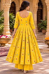 Aaradhya Sunshine Yellow Floral Printed Anarkali Suit Set with Dupatta