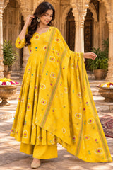 Aaradhya Sunshine Yellow Floral Printed Anarkali Suit Set with Dupatta