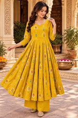 Aaradhya Sunshine Yellow Floral Printed Anarkali Suit Set with Dupatta
