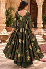 Zarika Olive Green Floral Printed Anarkali Suit Set with Dupatta