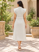 Myra Ivory Minimalist Checkered Collared Midi Dress