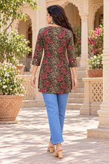 Ruhika Black & Maroon Floral Printed Short Kurti for Women