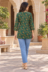 Aarvika Emerald Green Floral Printed Short Kurti for Women