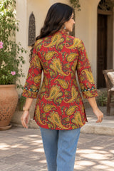 Zarvika Rust Red Paisley Printed Short Kurti for Women