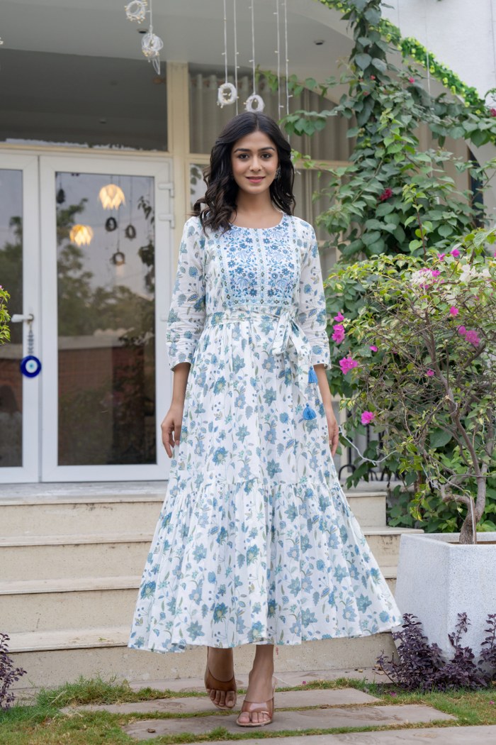 Bohemian Blue Embroidered Printed Maxi Dress Bohemian Blue Embroidered Printed Maxi Dress