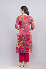 Rose Gold Red Hand Block Printed Hand Embroidered Cotton Suit Set With Cotton Dupatta