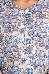 Blossom Sky Blue Handblock Printed Cotton Suit Set With Cotton Dupatta
