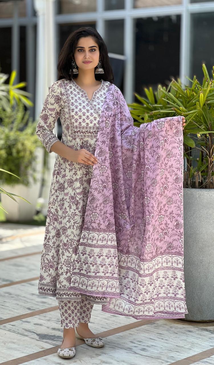 Lavanya Lilac Floral Anarkali Suit Set