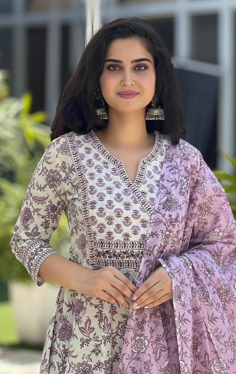 Lavanya Lilac Floral Anarkali Suit Set