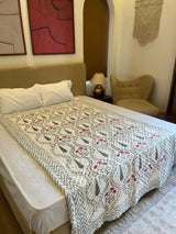 Meadow Dream White Reversible Handblock Printed Cotton Single Bed Jaipuri Razai
