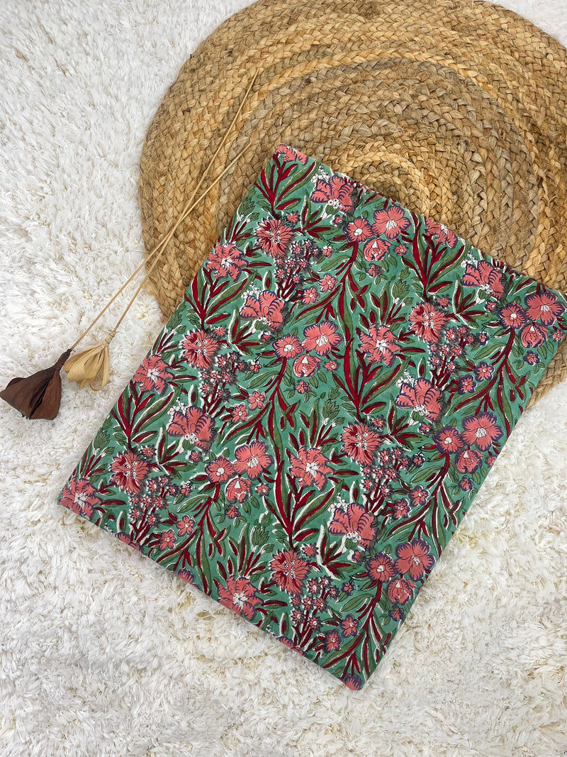 Glora green jaal handblock printed cotton fabric(WIDTH 42 INCHES)