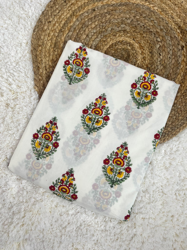 Daisy yellow buta handblock printed cotton fabric(WIDTH 42 INCHES)
