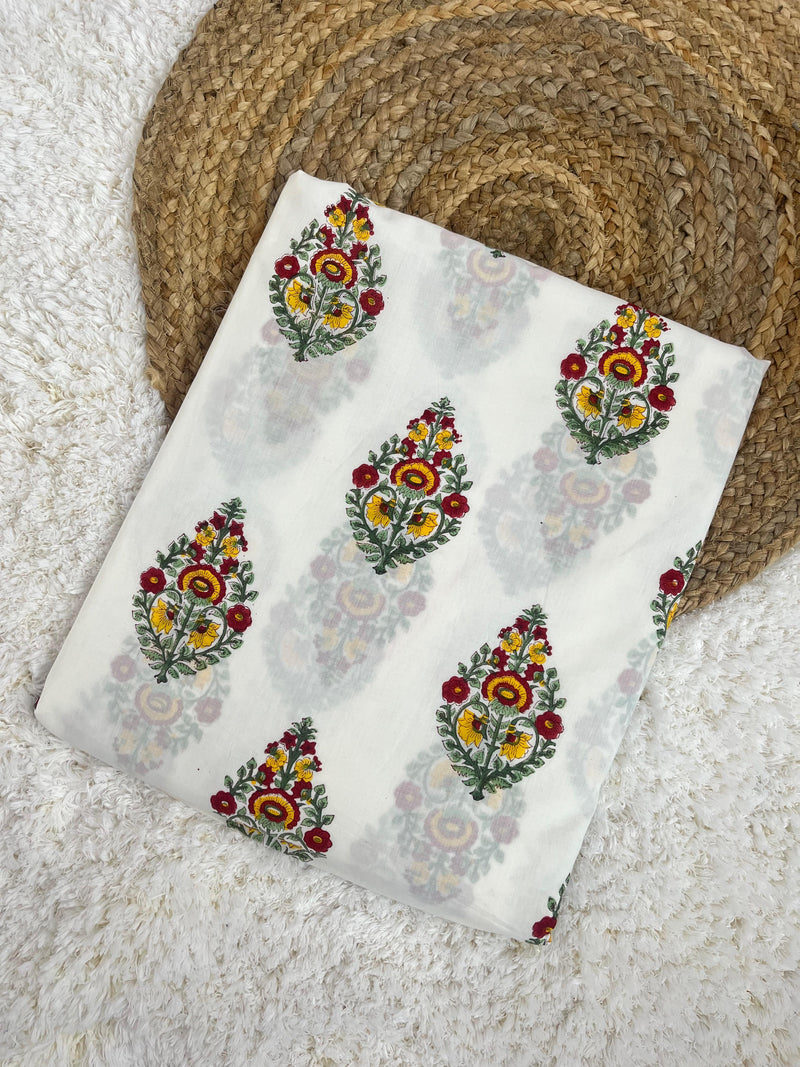 Daisy yellow buta handblock printed cotton fabric(WIDTH 42 INCHES)