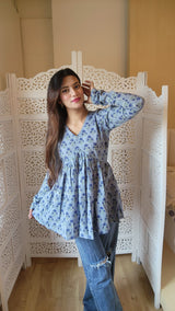 Rosso Blue Handblock Printed Short Kurta
