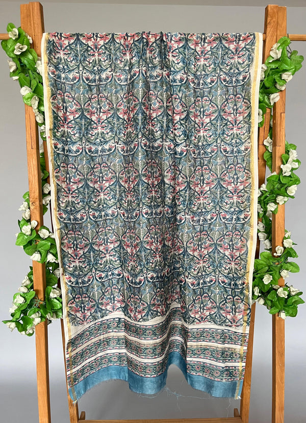 Royal Affairs Floral Handblock Chanderi Silk Dupatta