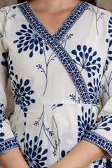 Lily Blue Printed Cotton Anarkali Suit Set With Cotton Dupatta