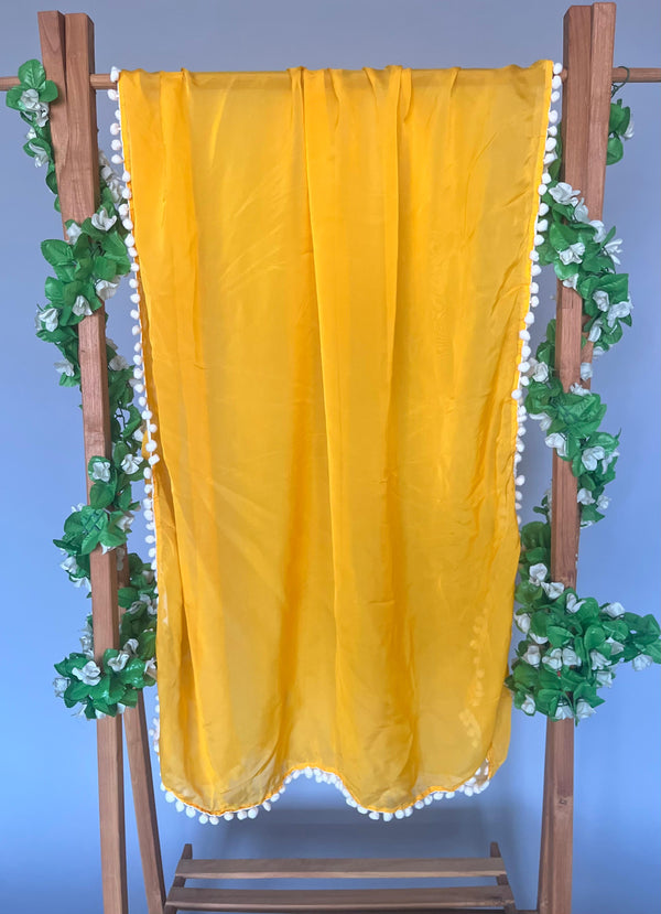 Monalisa yellow dupatta with pom pom lace detailing