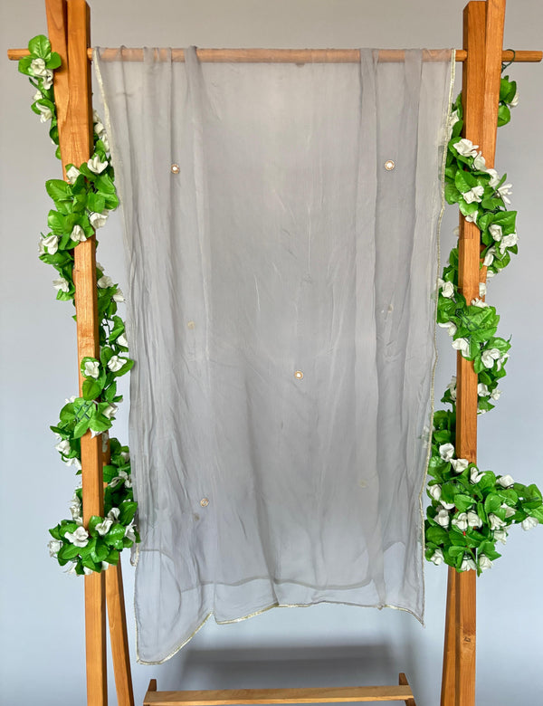 Nizam grey dupatta with lace detailing