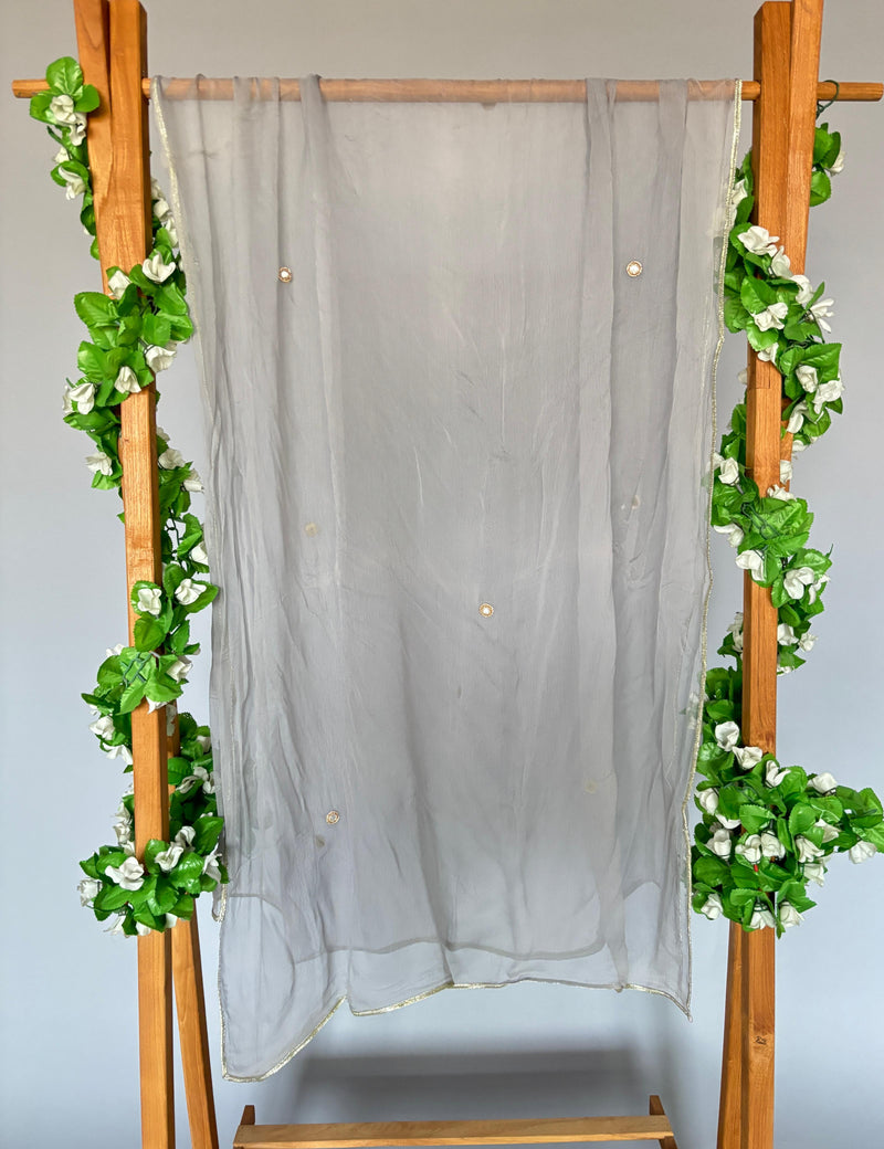 Nizam grey dupatta with lace detailing