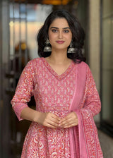 Gulrooh Rose Pink Anarkali Cotton Suit Set