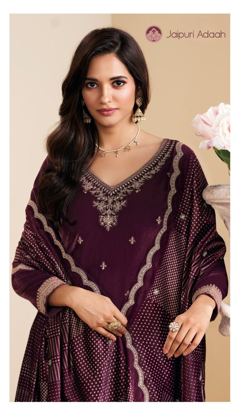 Twinkle magenta embroidered velvet suit set with velvet dupatta