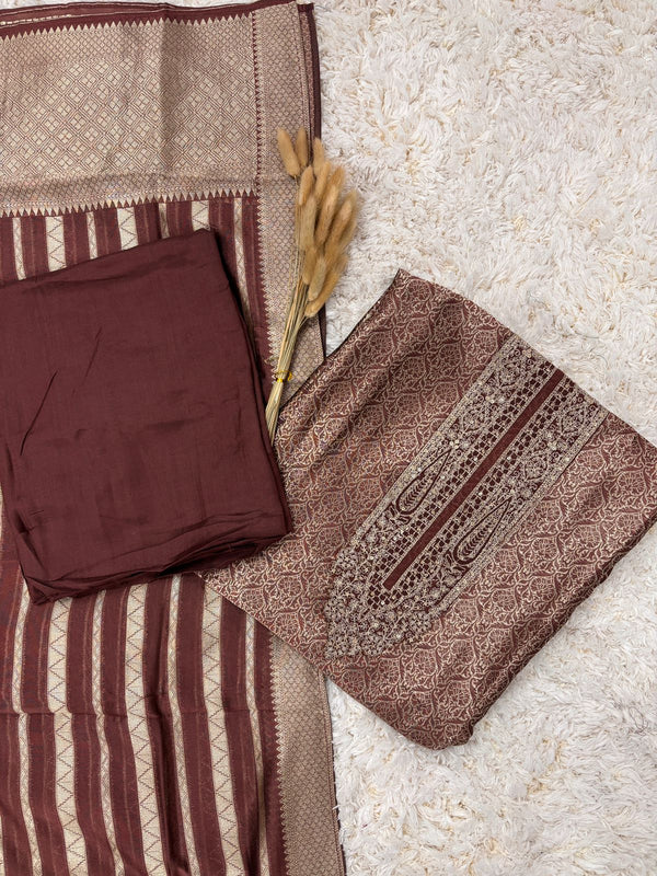 Noorani brown banarsi suit set with dupatta