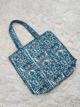 Aqua Grove Teal Floral Quilted Cotton Tote Bag