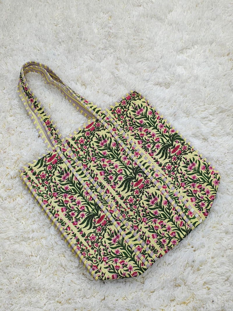 Unlit Meadow Yellow Floral Quilted Cotton Tote Bag