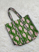 Emerald Safari Green Animal Print Quilted Cotton Tote Bag