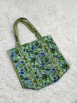 Meadow Magic Lime Green & Royal Blue Floral Quilted Cotton Tote Bag