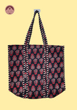 Midnight Garden Red Floral Quilted Cotton Tote Bag