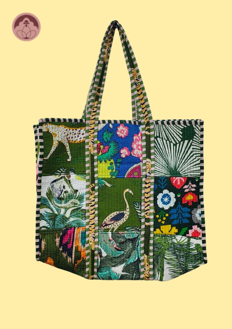 Tropical Escape Multi-Color Jungle Print Quilted Cotton Tote Bag