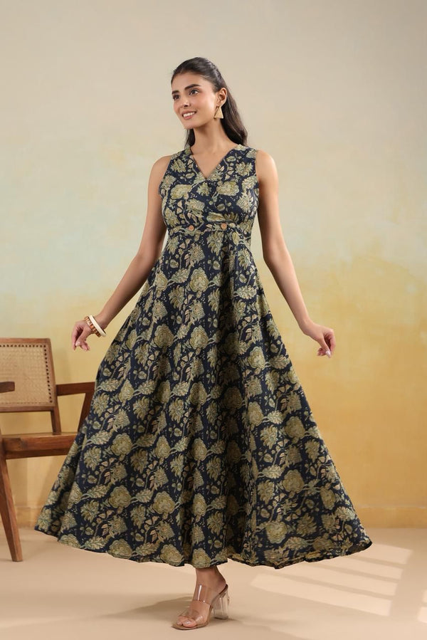 Navy Royale Blossom Flared Long Dress