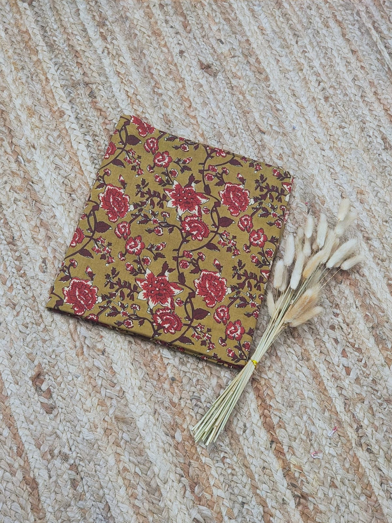 Mustard Maroon Floral Print Cotton Fabric (WIDTH 42 INCHES)
