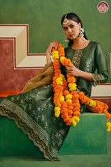 Zehra Green Heritage Suit Set with Soft Muslin Dupatta