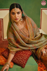 Burnt Orange Suit Set with Muslin Dupatta